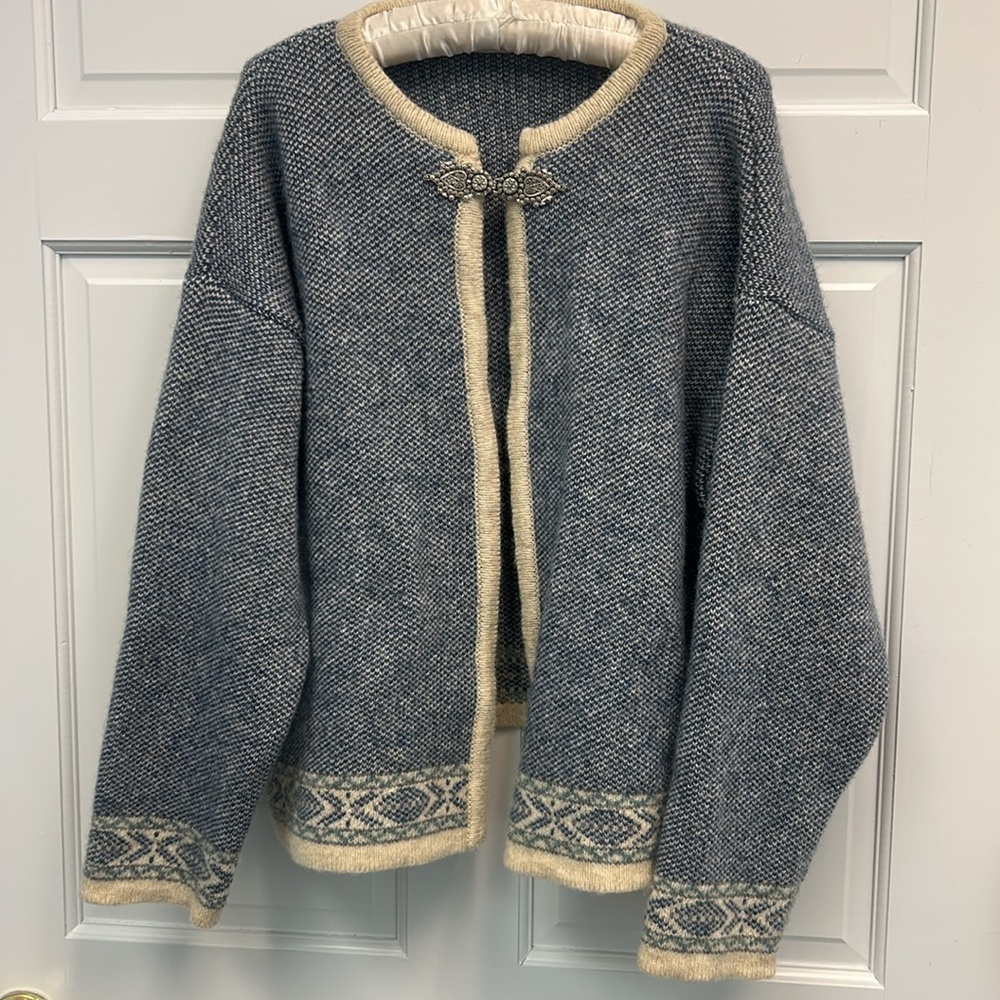Laxey Woollen Mills Isle of Man Pure New Wool Open Front Heavy Sweater Jacket